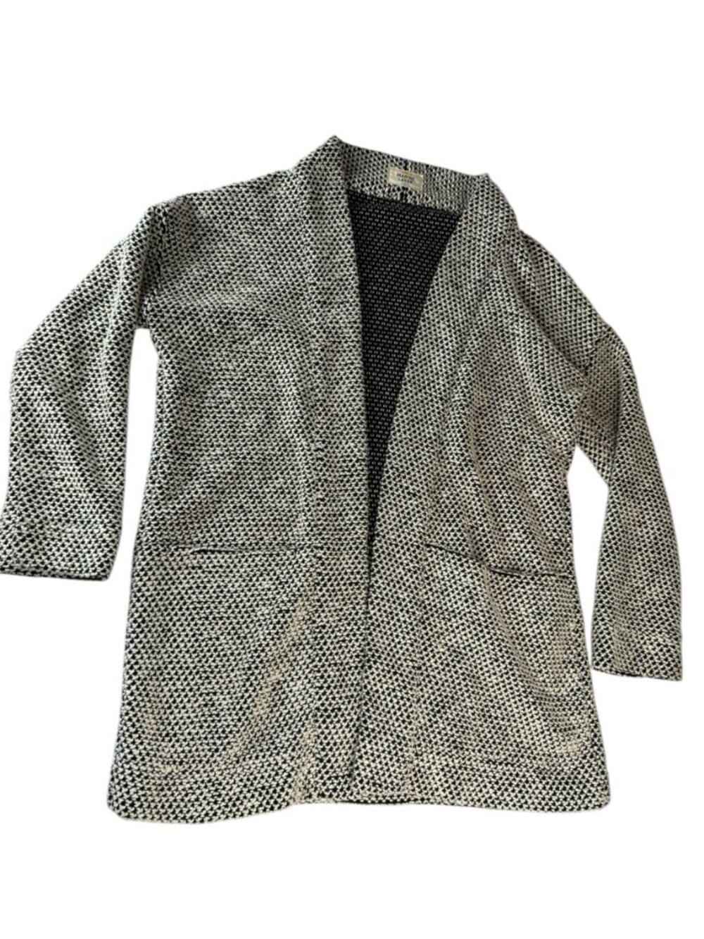 MARINE LAYER Birdseye Sweater Cardigan, Open.  Black / White Chunky Knit Sz XS